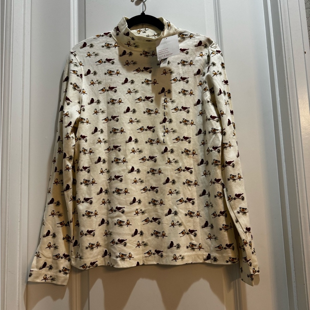 NWT Croft & Barrow Beige Christmas Cardinals Faux Turtleneck Long Sleeve large - Picture 3 of 5